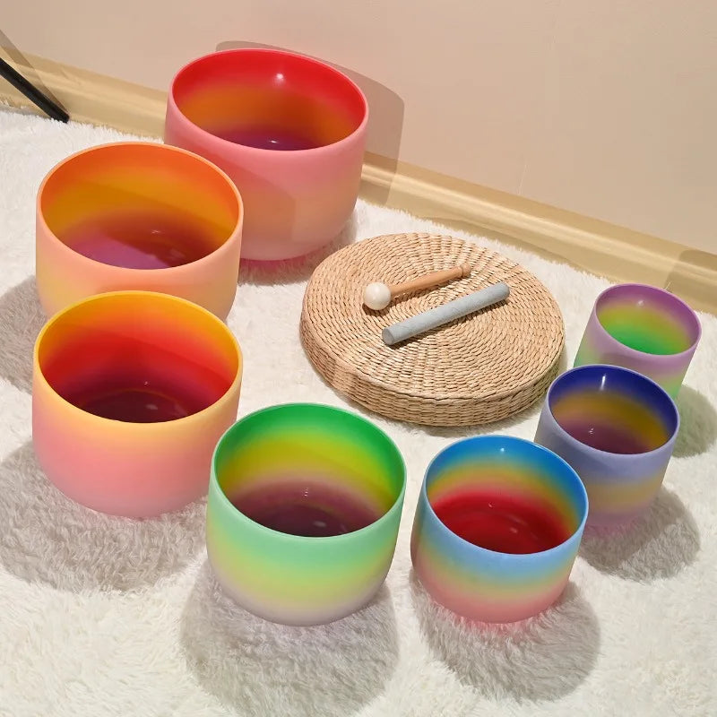 Rainbow Frosted Crystal Singing Bowls-ToShay.org