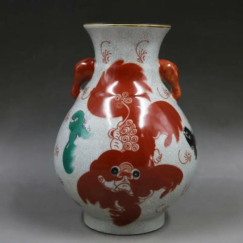 Red Lion Porcelain Vase-ToShay.org