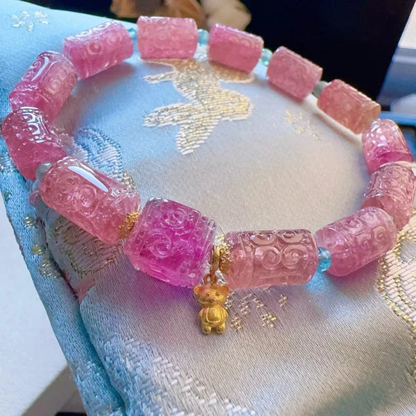 Pink Tourmaline Carved Bracelet-ToShay.org