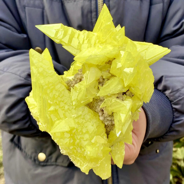 Yellow Sulfur Quartz Crystal Cluster-ToShay.org