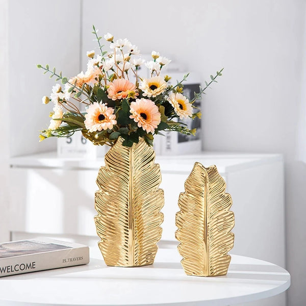 Black Gold Leaf Vase-ToShay.org