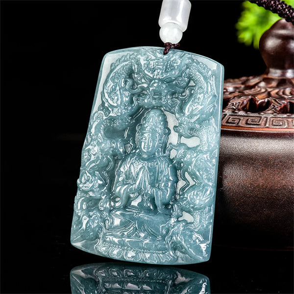 Blue Jadeite GuanYin Pendant-ToShay.org