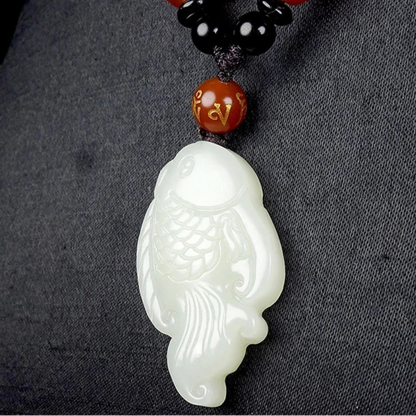 White Jade Fish Pendant-ToShay.org