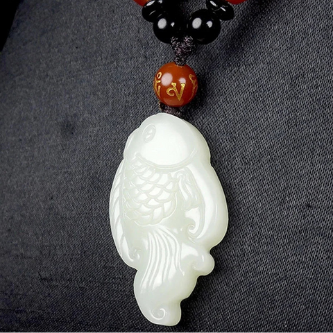 White Jade Fish Pendant-ToShay.org