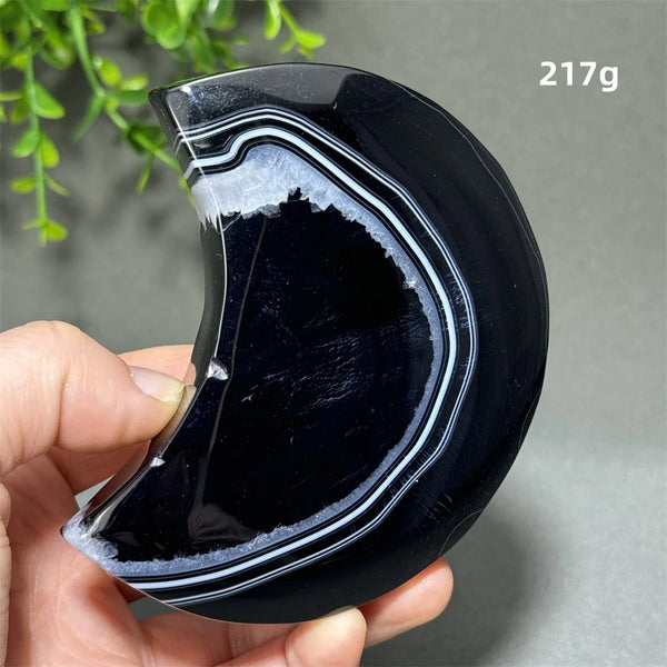 Natural Gemstone Black Agate Moon-Shaped Mineral Specimen Reiki Therapy Energy Collection Jiapin Home Decoration Gift-ToShay.org