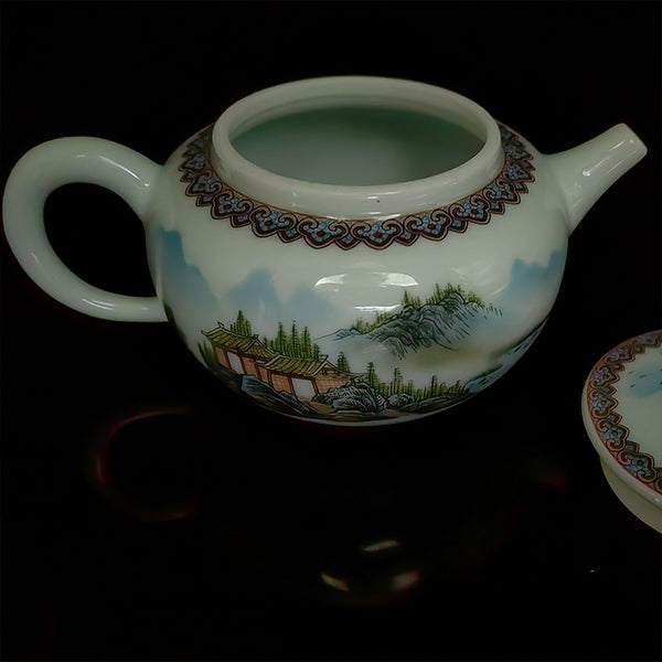 Glazed Porcelain Landscape Tea Pot-ToShay.org