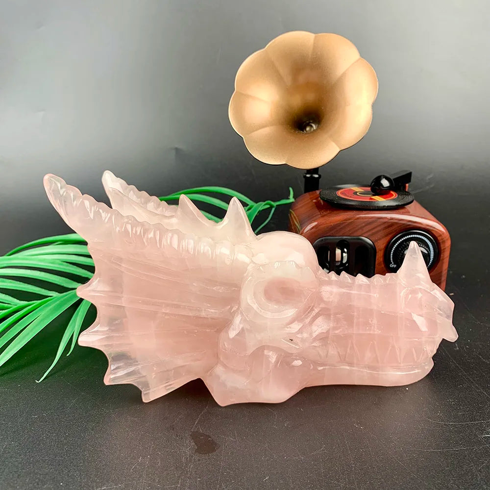 Pink Rose Quartz Dragon Head-ToShay.org