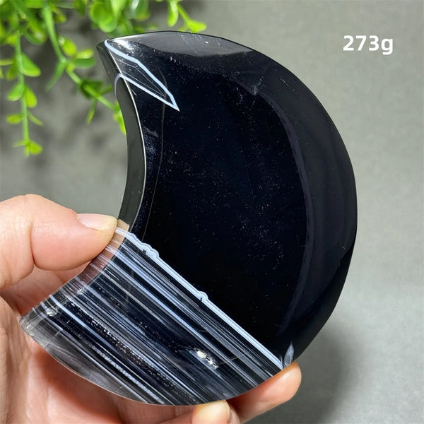 Natural Gemstone Black Agate Moon-Shaped Mineral Specimen Reiki Therapy Energy Collection Jiapin Home Decoration Gift-ToShay.org