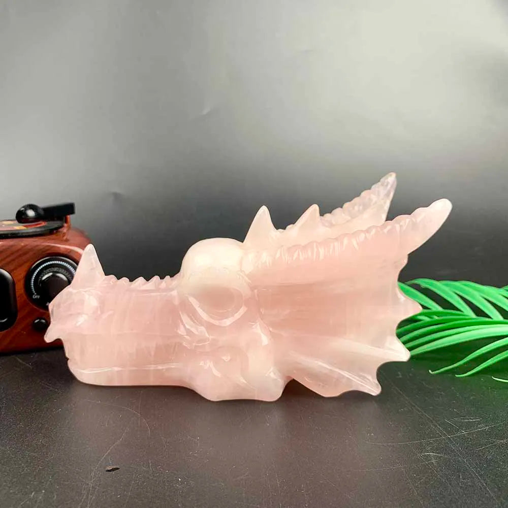 Pink Rose Quartz Dragon Head-ToShay.org