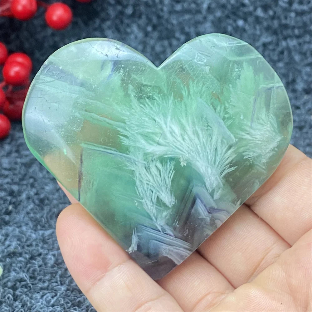 Green Feather Fluorite Heart-ToShay.org