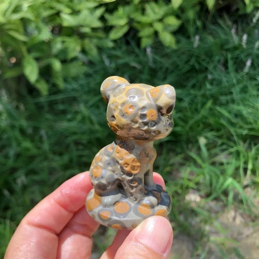 Natural Leopard-patternt Cheetah Hand Carved Cute Figurine Healing Crystal Animal Statue Reiki Stone Home Desk Decor Craft Gift-ToShay.org