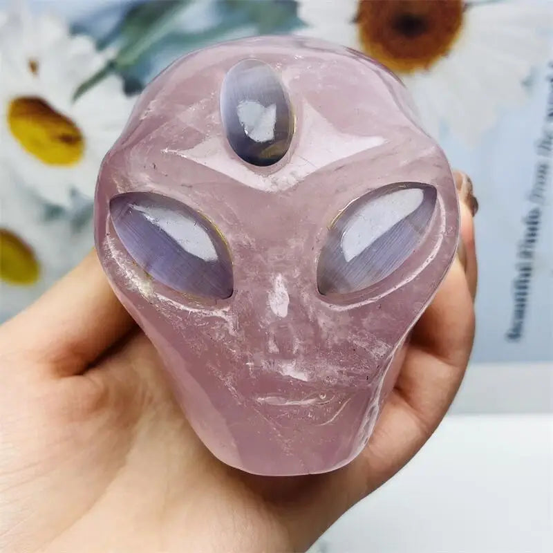 Pink Rose Quartz Alien Skull-ToShay.org