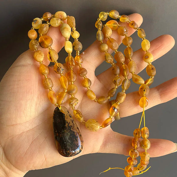 Yellow Amber Bead Necklace-ToShay.org