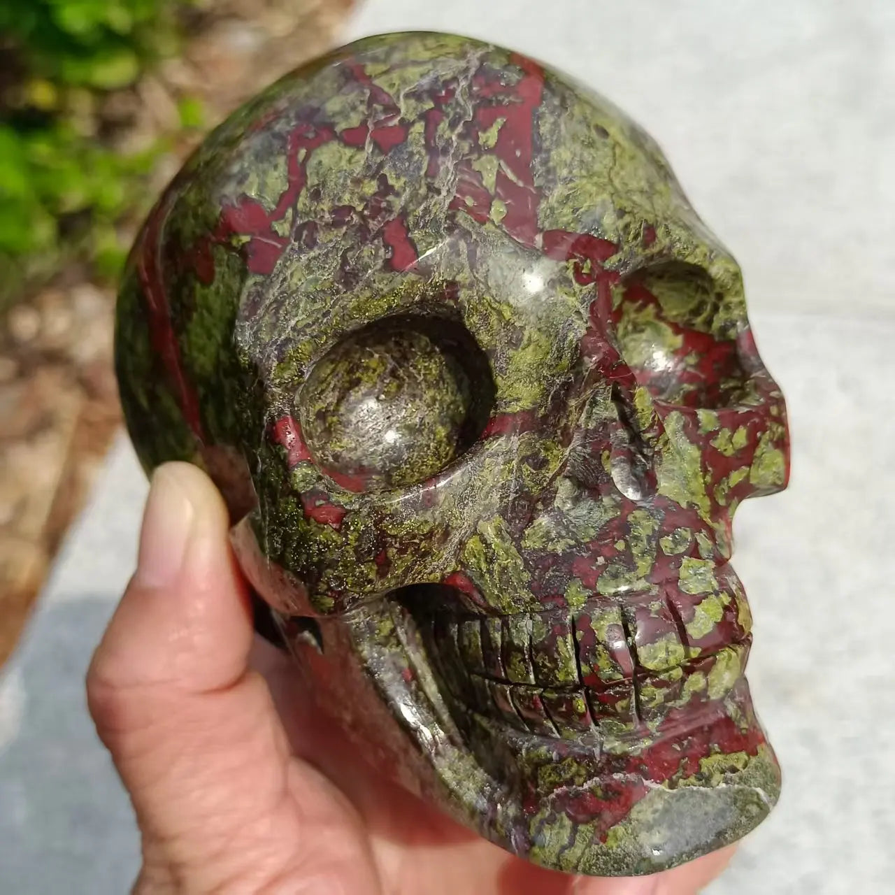 Green Dragon Blood Stone Skull-ToShay.org