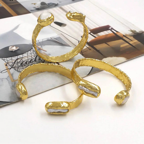 White Pearl Cuff Bangle-ToShay.org