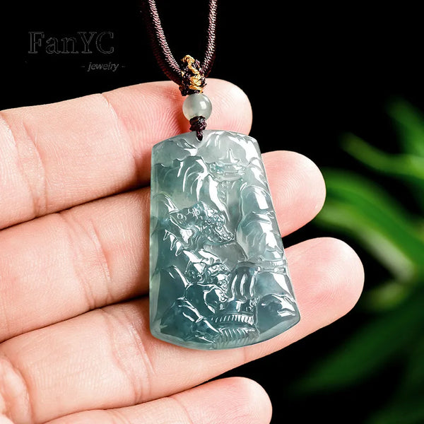 Blue Jadeite Landscape Pendant-ToShay.org