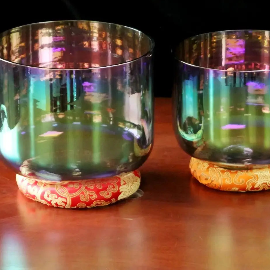 MountainRain Rainbow Bath Energy Cosmic Light Clear Crystal Singing Bowl With Accessories for Therapy with Malle percussion-ToShay.org