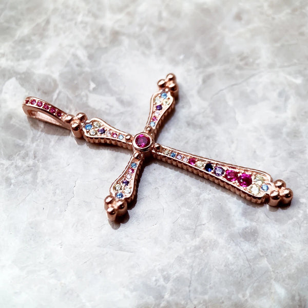 Pink Rose Gold Cross Pendant-ToShay.org