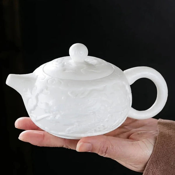 White Porcelain Dragon Tea Pot-ToShay.org