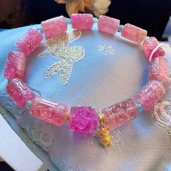 Pink Tourmaline Carved Bracelet-ToShay.org