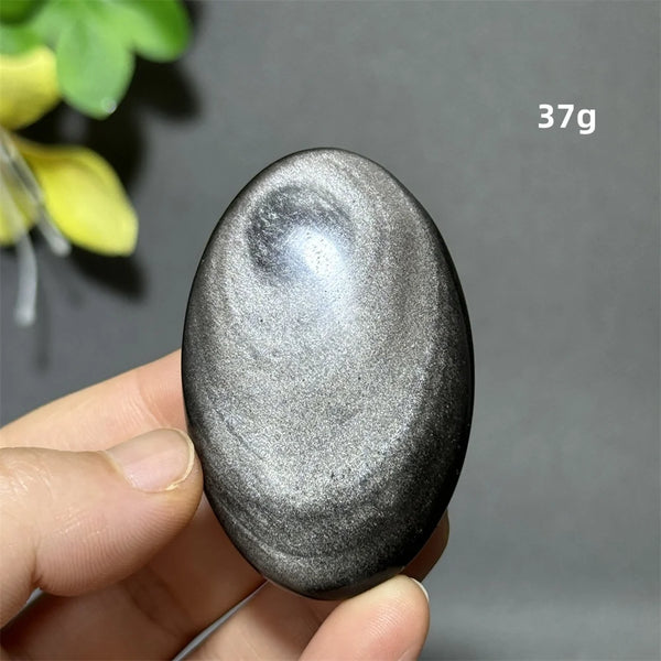 Silver Obsidian Palm Stone-ToShay.org