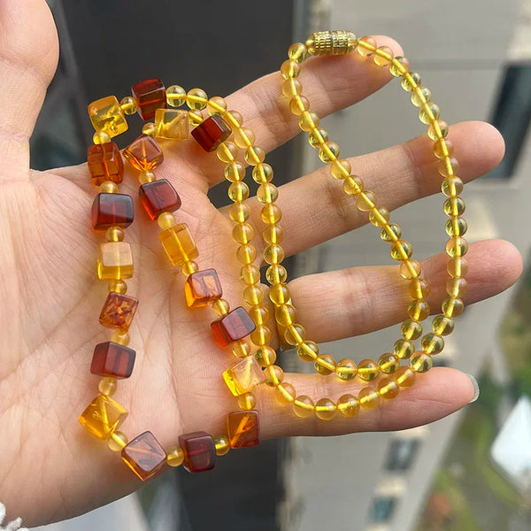 Yellow Amber Bead Necklace-ToShay.org