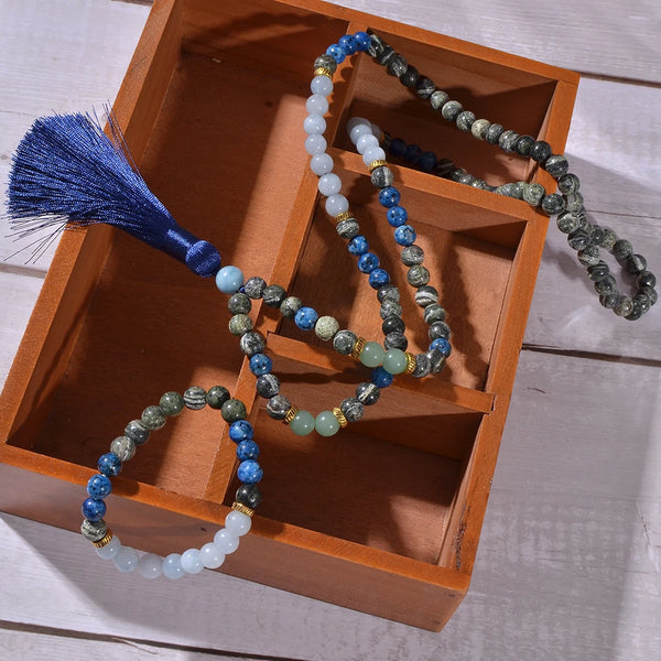 Blue Aquamarine Mala Beads-ToShay.org