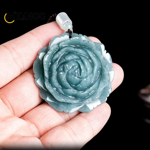 Blue Jadeite Flower Pendant-ToShay.org