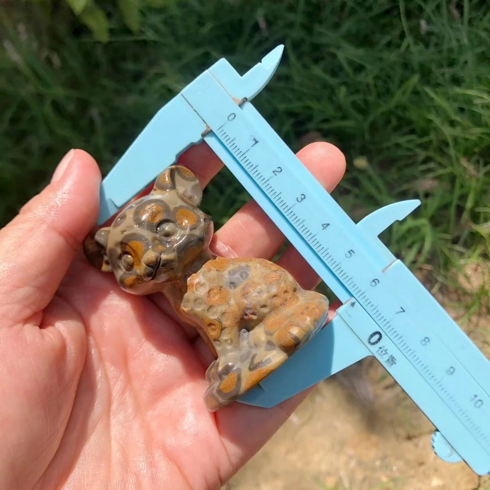 Natural Leopard-patternt Cheetah Hand Carved Cute Figurine Healing Crystal Animal Statue Reiki Stone Home Desk Decor Craft Gift-ToShay.org