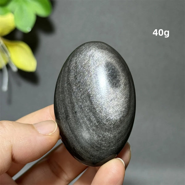 Silver Obsidian Palm Stone-ToShay.org