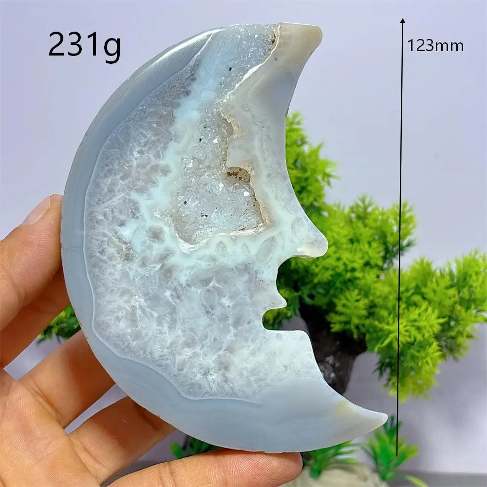 Grey Druzy Agate Moon Face-ToShay.org