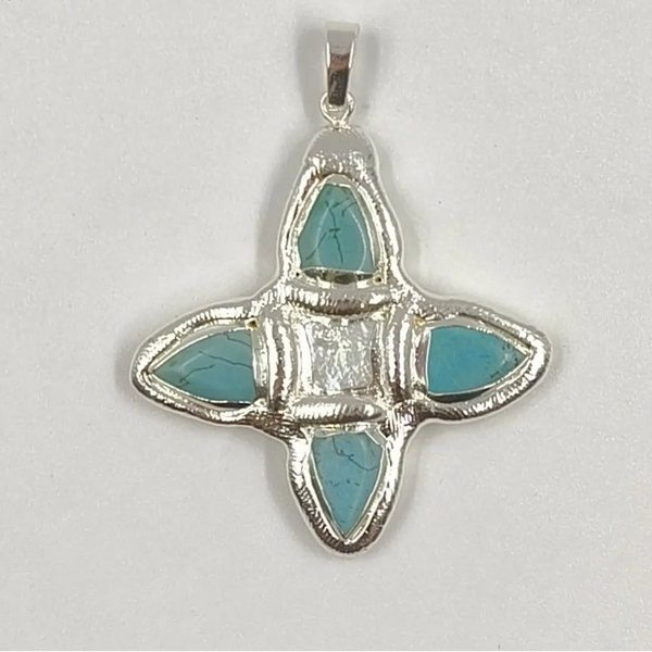 Blue Turquoise Cross Pendant-ToShay.org