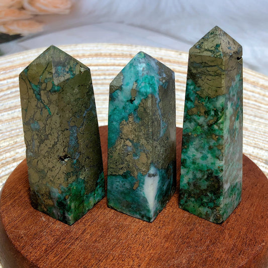 Blue Dioptase Pyrite Tower-ToShay.org