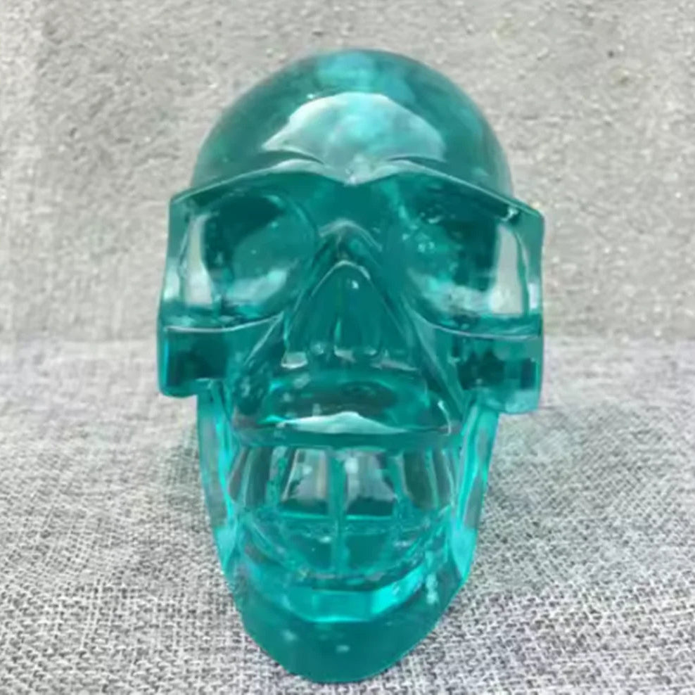 Hand Carved Crystal Healing Stone, Blue Melting Stone, Quartz Skull, 2.86lb-ToShay.org