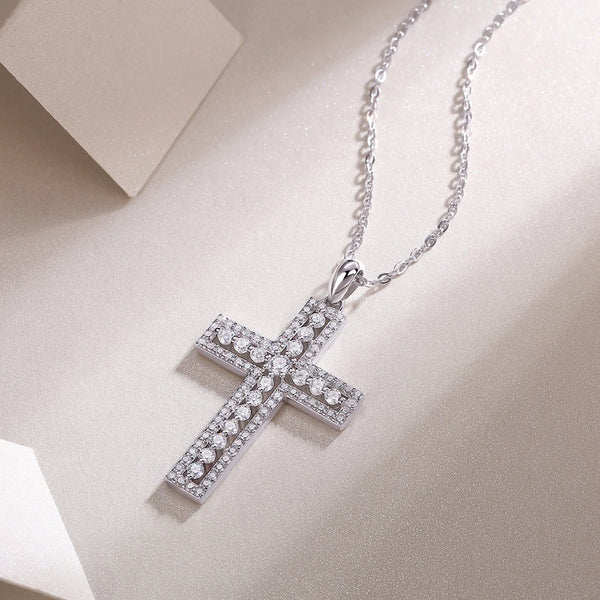 Silver Crystal Cross Necklace-ToShay.org