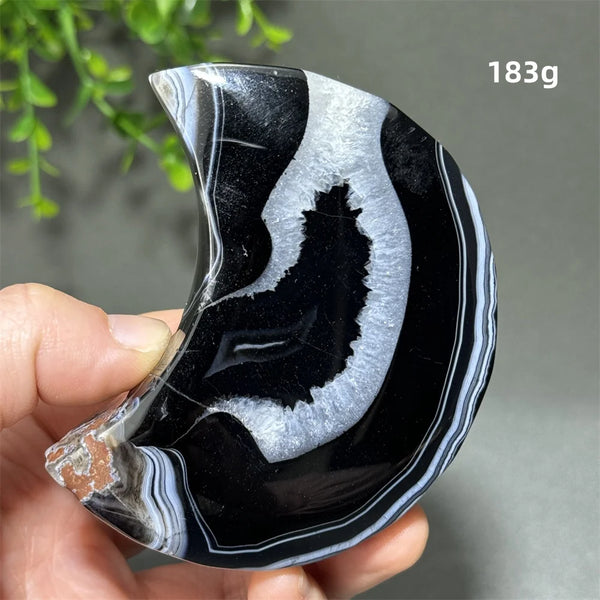 Natural Gemstone Black Agate Moon-Shaped Mineral Specimen Reiki Therapy Energy Collection Jiapin Home Decoration Gift-ToShay.org