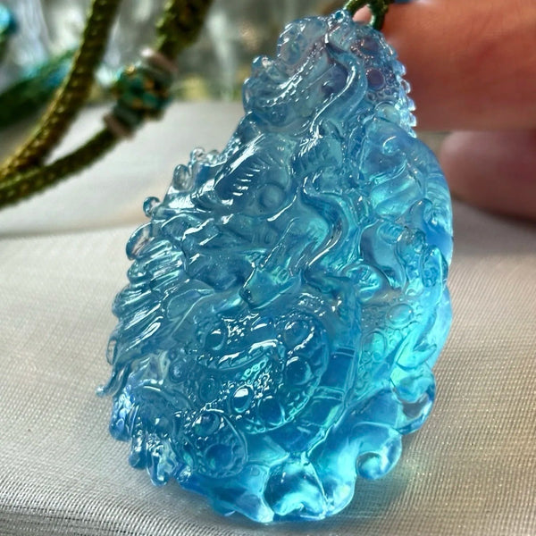 Blue Aquamarine Dragon Pendant-ToShay.org
