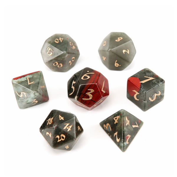 Green Bloodstone Platonic Solid Dice-ToShay.org