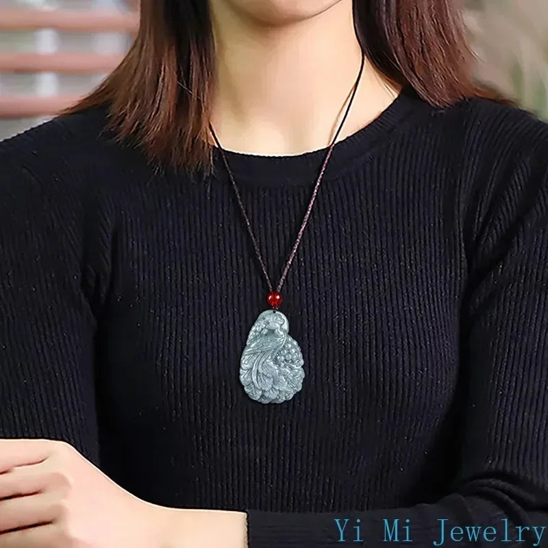 Blue Jade Water Peacock Pendant-ToShay.org