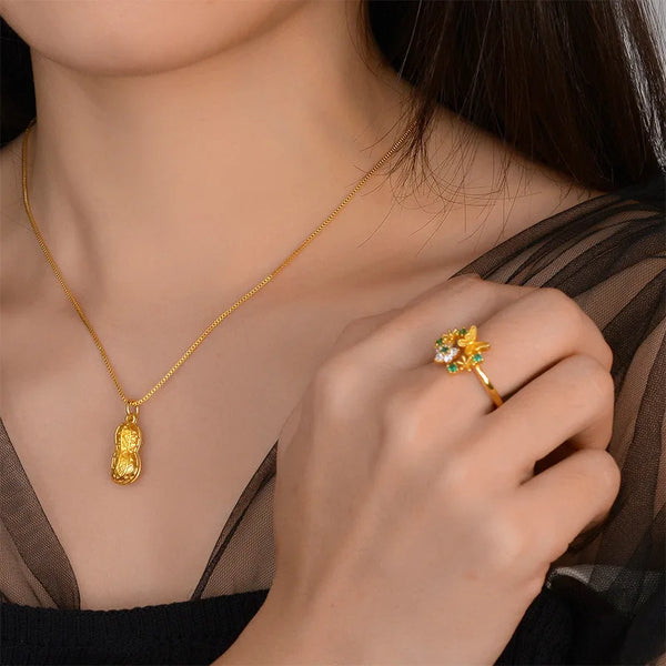 Gold Peanut Pendant Necklace-ToShay.org