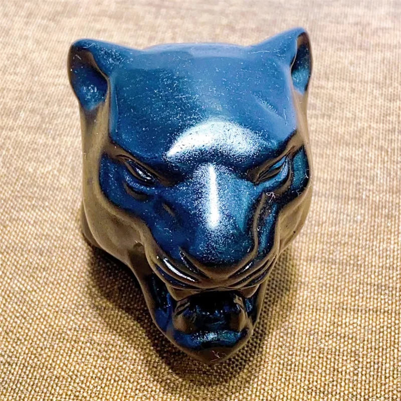 6.5cm Natural Black Obsidian Panther Head Crystal Carving Animal Healing Gemstone Figurines Reiki Room Home Decoration Gift 1pcs-ToShay.org