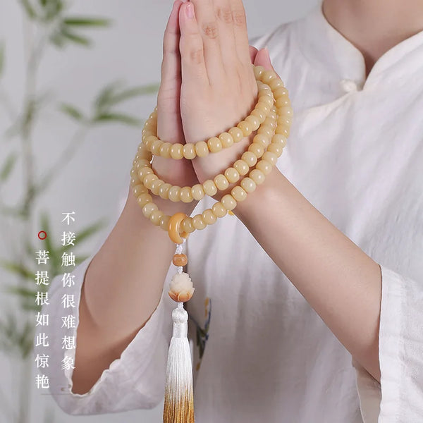 Yellow Bodhi Root Bead Mala-ToShay.org
