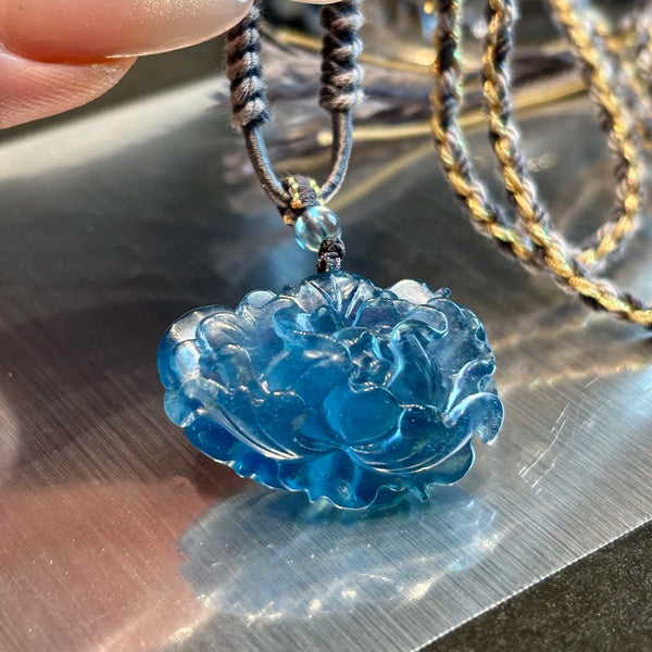 Blue Aquamarine Peony Pendant-ToShay.org