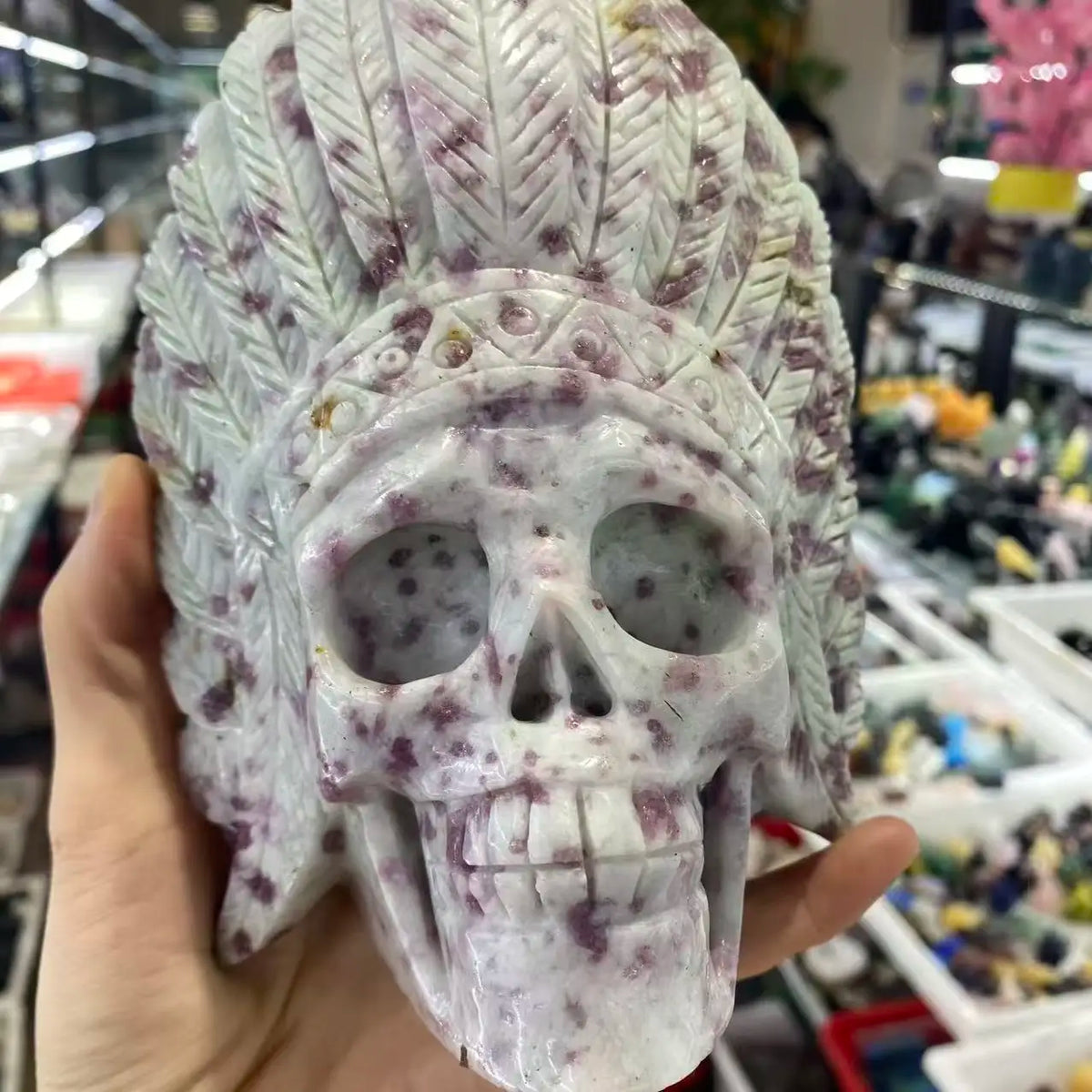 Pink Tourmaline Feather Skull-ToShay.org