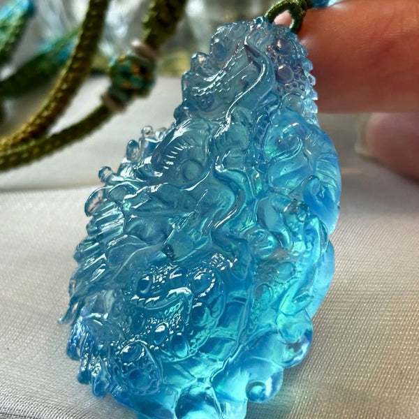 Blue Aquamarine Dragon Pendant-ToShay.org