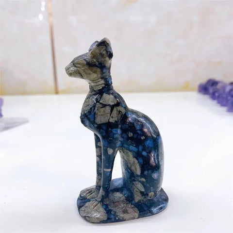 Blue Llanite Egyptian Cat Statue-ToShay.org