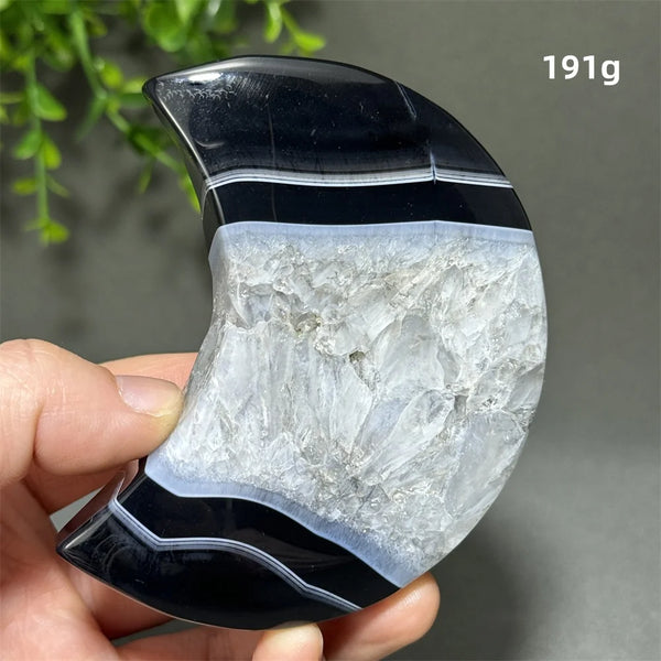 Natural Gemstone Black Agate Moon-Shaped Mineral Specimen Reiki Therapy Energy Collection Jiapin Home Decoration Gift-ToShay.org