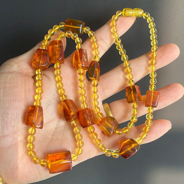 Yellow Amber Bead Necklace-ToShay.org