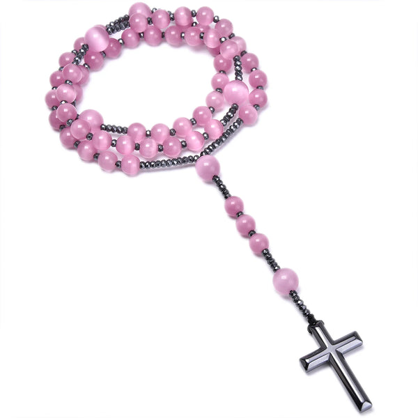 White Cats Eye Stone Rosary-ToShay.org