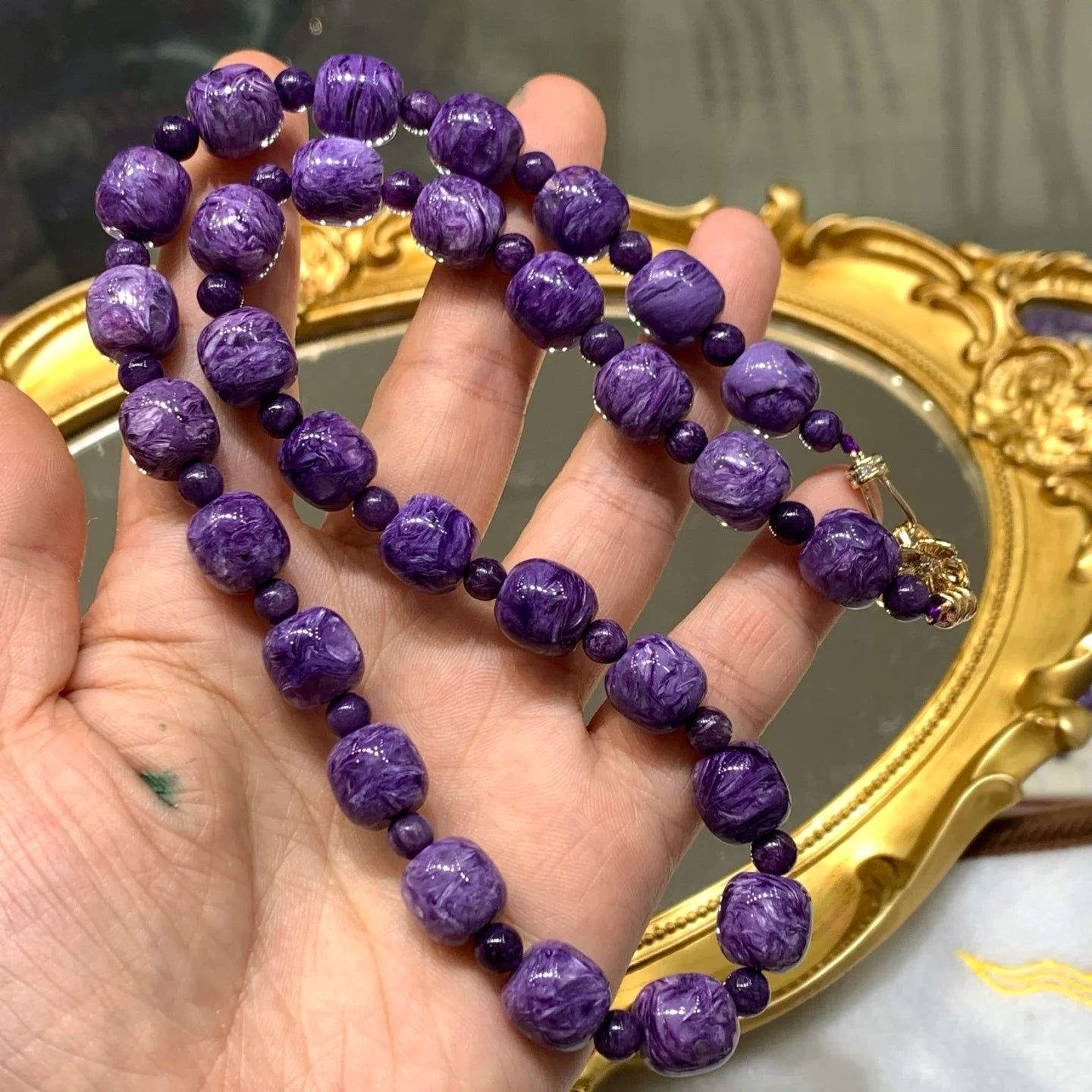 Purple Charoite Barrel Beads-ToShay.org